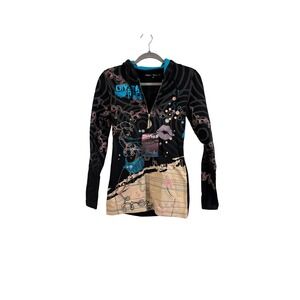 Crystal Rock Zip Up Hoodie Black Christian Audigier Rhinestone Y2K XS NEW